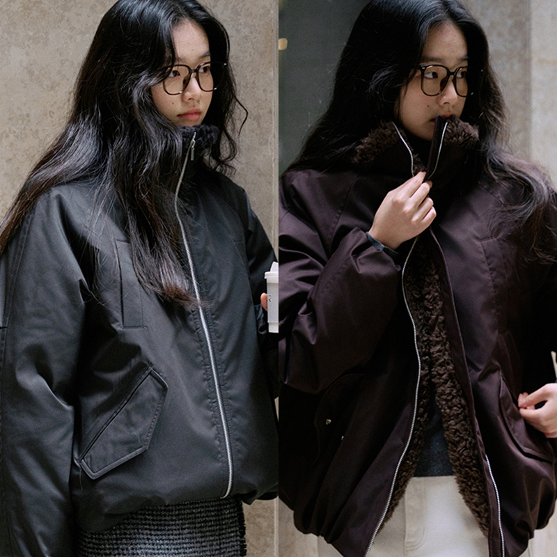 Jicouture90白鸭绒高领飞行员羽绒夹克女冬季加绒拼接休闲外套