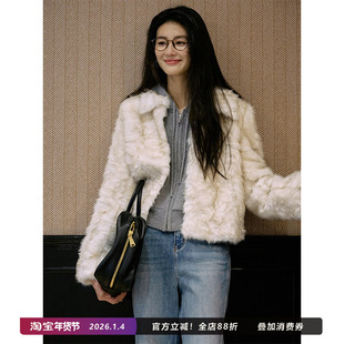 Jicouture 翻领短款保暖环保皮草女秋冬高级感软糯小个子毛绒外套