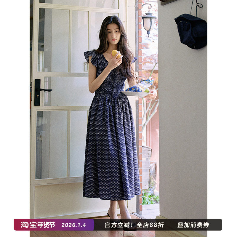 Jicouture法式田园感荷叶袖打缆连衣裙女夏季收腰碎花褶皱长裙子,女装/女士精品,连衣裙,淘宝优惠券,粉丝福利购,淘宝优惠卷