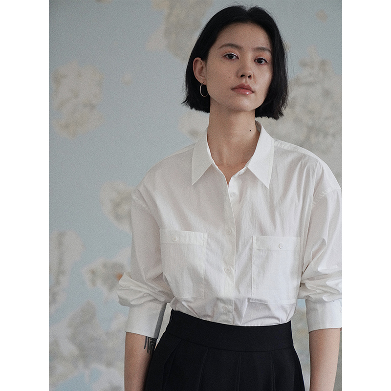 Jicouture“只需这一件“百搭双口袋衬衫法式早秋通勤设计感上衣