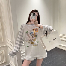 高级感绝美条纹防晒罩衫长袖薄款白色t恤宽松上衣女2025新款爆款
