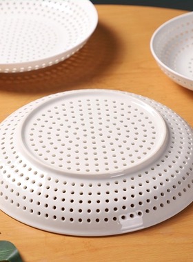 陶瓷多孔蒸盘饺子包子五谷杂粮海鲜沥水圆盘多场景细小孔设计蒸盘
