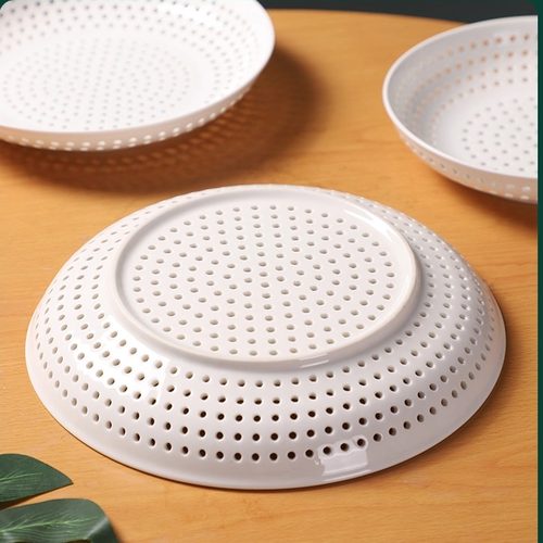 陶瓷多孔蒸盘饺子包子五谷杂粮海鲜沥水圆盘多场景细小孔设计蒸盘
