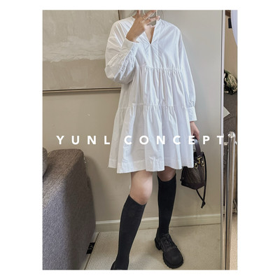 YUNL ▪️日系松弛感清新自然淡色系纯白长袖连衣裙宽松舒适裙子