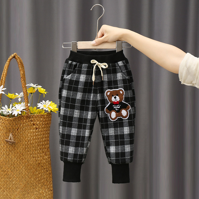 女童春秋款2024外裤加绒裤儿童洋气女宝宝外穿小童冬季格子休闲裤