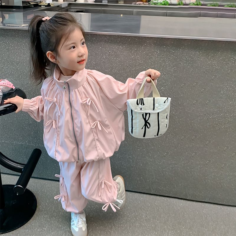 女童套装春秋款2025新款洋气女宝宝春季衣服儿童春装蝴蝶结两件套