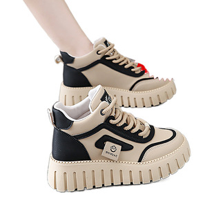 隐形内增高女鞋10公分8CM6秋冬季新款厚底高帮皮面加绒二棉运动鞋