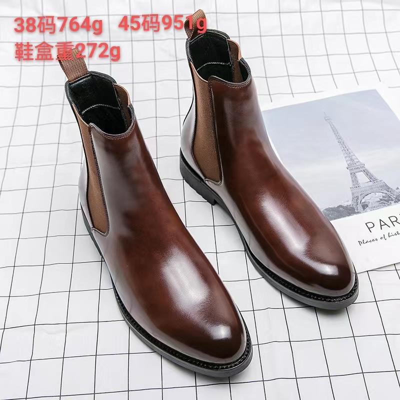 男式皮靴跨境外贸冬季新款加绒皮鞋时尚男士高帮棉鞋切尔西休闲鞋