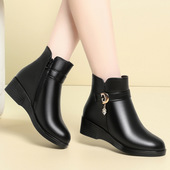 2025真皮女冬中跟粗跟新款 软皮羊毛短靴软底高跟棉靴加绒保暖中年