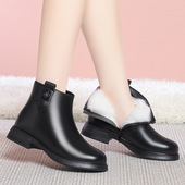 棉鞋 女秋冬季 加绒中年软底皮鞋 2025真皮妈妈鞋 保暖短靴中老年女鞋