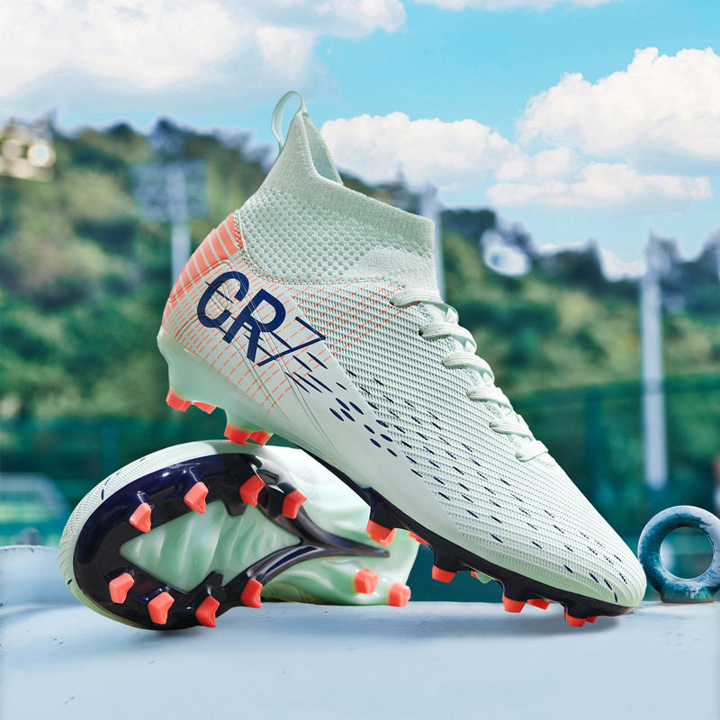 跨境高帮足球鞋CR7tf碎钉人造草坪AG钉皮足男女儿童学生训练球鞋