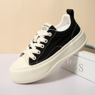 韩版 复古百搭运动休闲鞋 男鞋 丑萌厚底板鞋 透气莱卡帆布鞋 2026新款