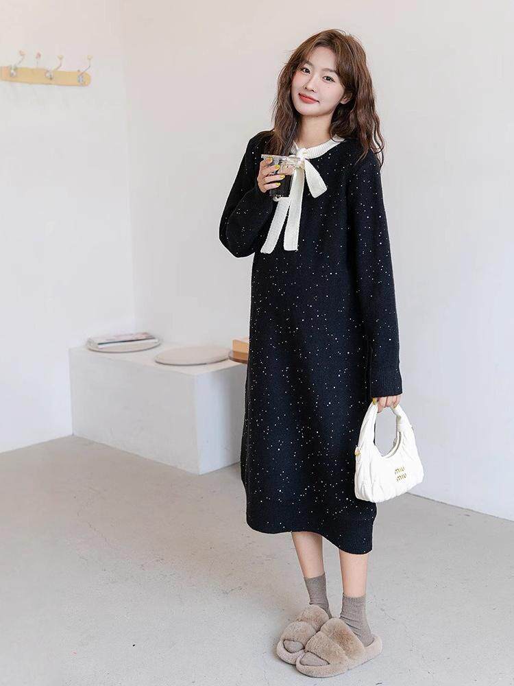 출산 드레스 가을 겨울 2024 새로운 유행 스타일 느슨한 대형 스웨터 탑 바닥 셔츠 스웨터