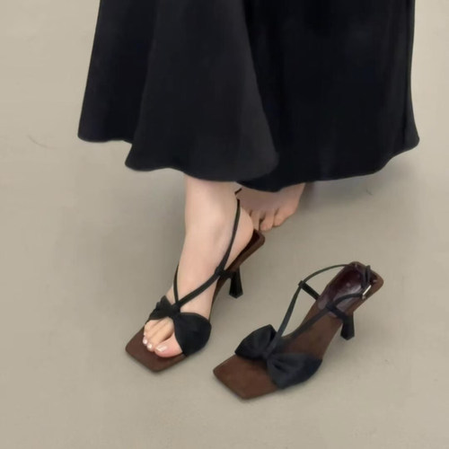 法式绝美气质蝴蝶结高跟凉拖鞋女