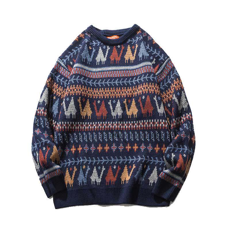 2021 FALL|WINTER JAPANESE TREND KNIT SWEATER ETHNIC STYLE COUPLE OUTFIT KOREAN LOOSE CHRISTMAS CASUAL SWEATER MENS TREND