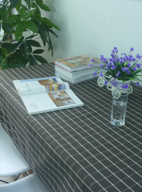 北欧桌布布艺咖啡格子棉麻餐桌布台布棕色简约文艺茶几布书桌盖布