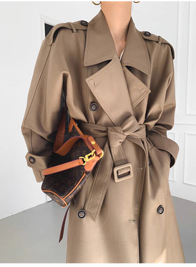 DRAN-500523英伦风长款外套韩版春秋时尚百搭气质宽松中长款风衣