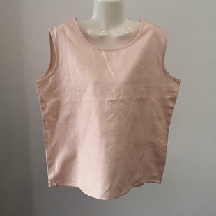外贸原单粉色真丝套头无袖 背心外穿女挺阔100%桑蚕丝舒适亚麻感