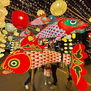 大型手持鱼灯成品道具新年元宵庙会景区巡游非遗鱼灯摄影道具灯笼
