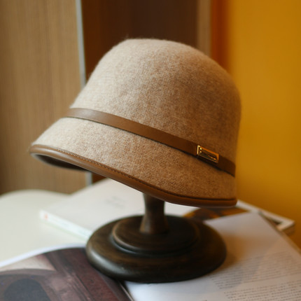 帽范 小檐日系金属扣休闲渔夫帽羊毛皮边复古简约秋冬盆帽女2021