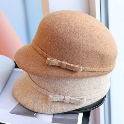 帽范 法式优雅蝴蝶结羊毛针织马术帽甜美复古百搭秋冬鸭舌礼帽女