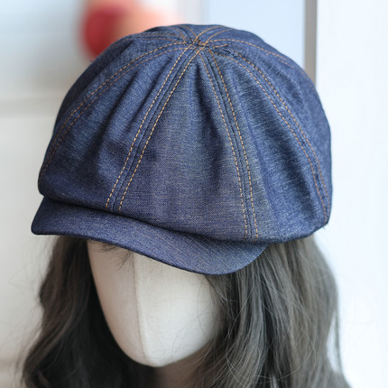 帽范 韩系复古Ins休闲牛仔八角帽英伦风两戴时尚出街贝雷帽春秋女