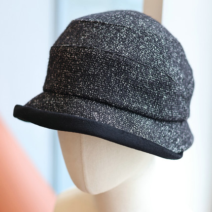 帽范 小香风混色羊毛呢秋冬保暖渔夫帽复古气质日系百搭卷边盆帽