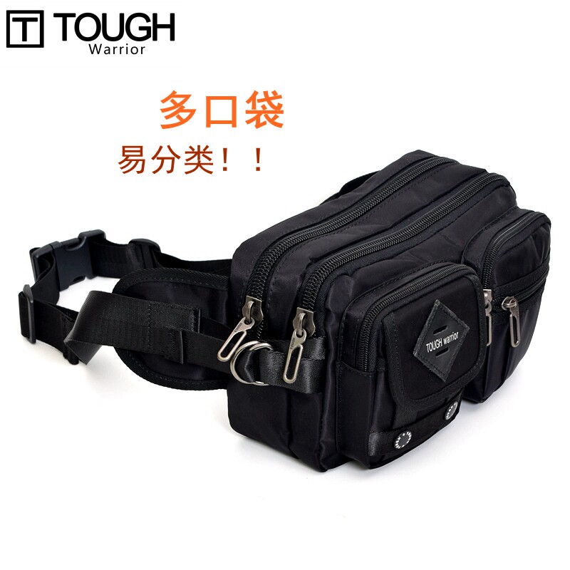 潮牌tough腰包男百搭时尚多口袋胸包黑色斜背包户外休闲骑行男包