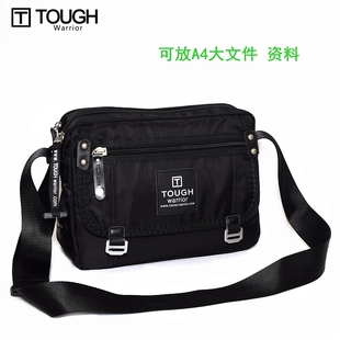 斜挎包男大容量A4文件休闲商务生意包 tough新潮纯黑单肩男包时尚