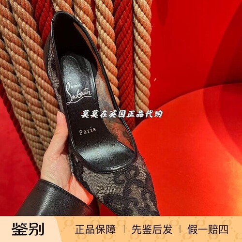 黑色网眼蕾丝刺绣10CM高跟鞋