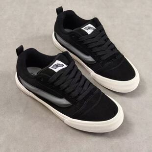 Knushool黑灰低帮男女休闲美式街头复古滑板鞋麂皮拼接胖胖面包鞋