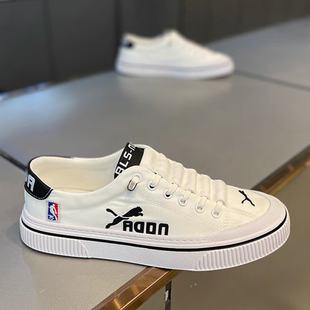 一脚蹬小白鞋夏季新款欧洲站透气帆布面软底板鞋快手潮牌休闲男鞋