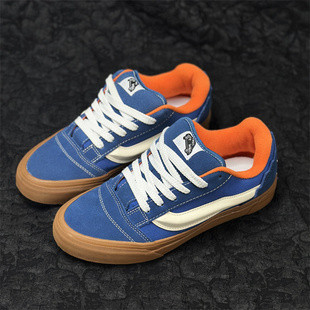 skool复古美式 滑板鞋 休闲鞋 街头胖胖面包鞋 蓝橙色刺绣美式 Knu