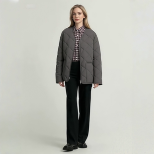 2025秋冬季新款时尚通勤休闲百搭小个子灰色羽绒服外套女保暖上衣