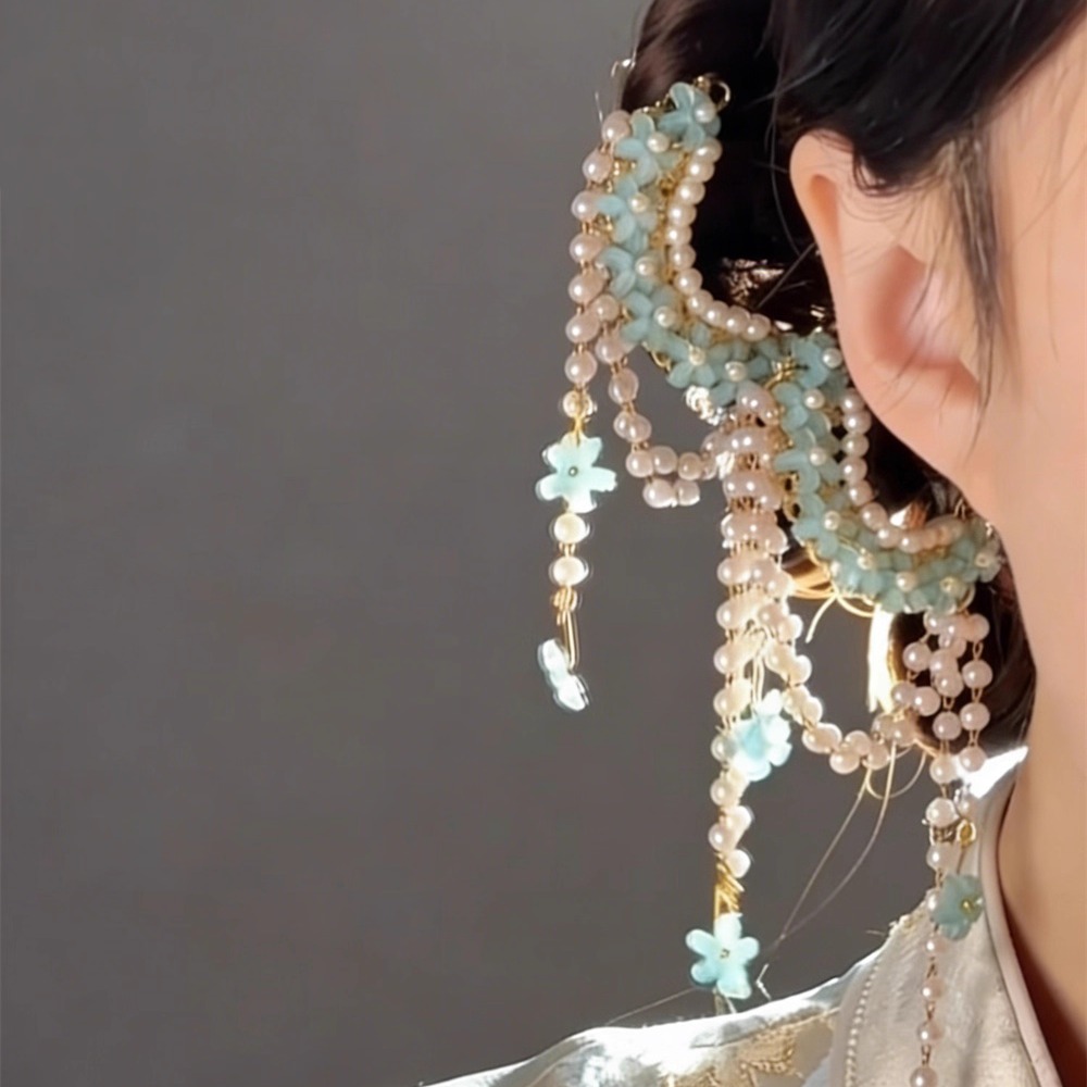 古风珍珠花朵流苏发簪新中式发钗