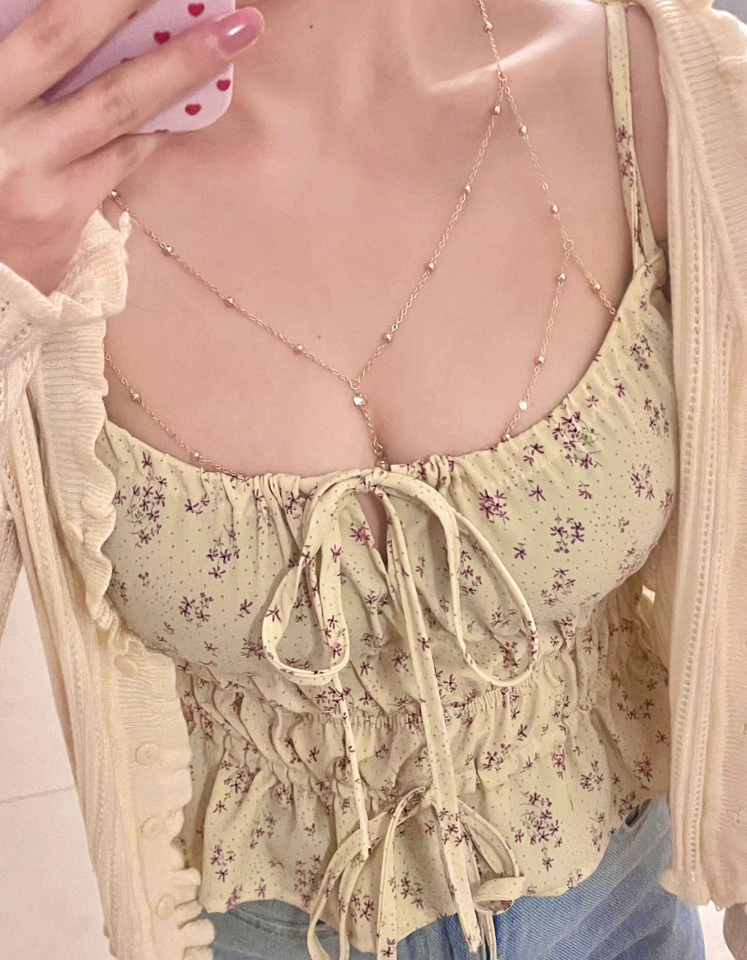 YFEIFEIE流苏水钻胸链纯欲风身体链女项链欧美性感高级感多层链条
