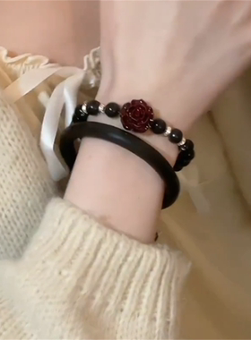 新中式复古玫瑰天然紫檀手链