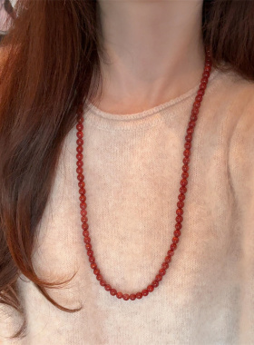 复古红玛瑙串珠项链高级感毛衣链