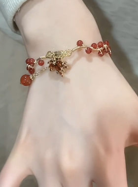 红玛瑙枫叶手链新中式设计可调节