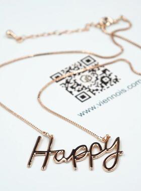 包邮威妮华比拉项链女镀18K金锁骨链HAPPY英文字母短链锁骨链