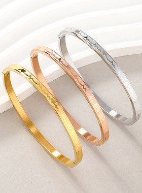 欧美钛钢心电图情侣手镯