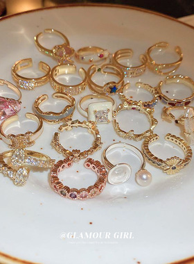 金色系锆石爱心开口戒指轻奢气质星星几何食指戒时尚高级感指环女