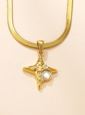 不锈钢朋克蜘蛛十字架项链