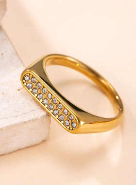 跨境新款不锈钢镶钻食指戒指