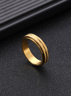 跨境新品不锈钢磨砂可转金戒