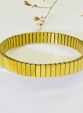 欧美金色钛钢简约松紧手链女弹性