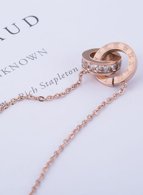 欧美钛钢新款项链女玫瑰金双环