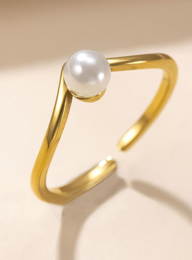 冷淡风V型珍珠开口戒指