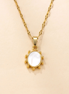 不锈钢镀18K金几何白贝吊坠