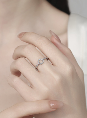 925银O字戒指女简约气质闪钻锆石